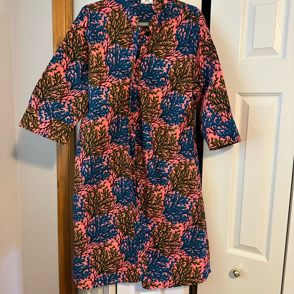 Zuri, large, pink with blue, maroon, mustard gold, green, Arch anemones print.